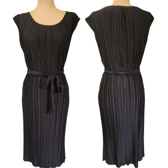 DKNY🔖NWT! Black Sleeveless Pleated Midi Dress - Size 10 - Picture 2 of 13